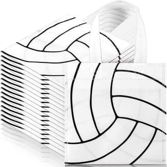 Sweetude 12 Pcs Volleyball Party Gift Bags Sports Theme Candy Goodie Bags 7.8 x 7.8 Inch Volleyball Non Woven Totes with Handles for Sports Party Favors Birthday Decor Supplies