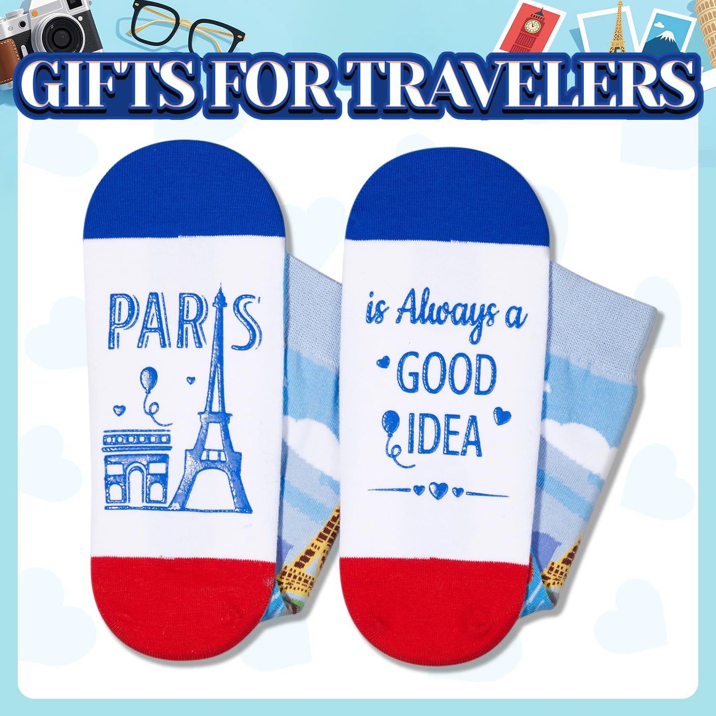 HAPPYPOP Travel Gifts for Women Men - Italy Paris London Socks Traveler Gifts