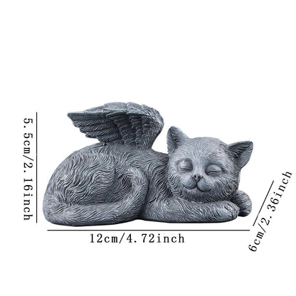 Sleeping Cat Memorial Statue – Resin Angel Wing Kitten Garden Grave Marker, Weatherproof Outdoor Pet Loss Sympathy Gift for Cat Lovers (4.7")