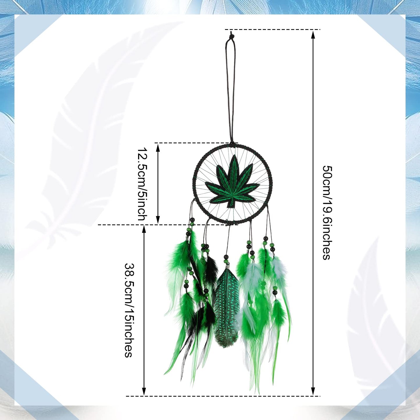 Weed Embroidered Dream Catcher 2 Pieces Leaf Weed Gifts for Women Men Room Bedroom Decorations, 19.69 Inches Long