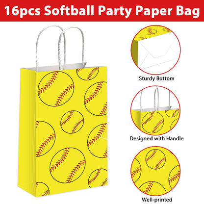 gisgfim 16 Pcs Softball Party Treat Bags Favor Softball Goodie Gift Bags Softballs Snack Treat Bags Kraft for Sport Theme Birthday Party Decorations Supplies