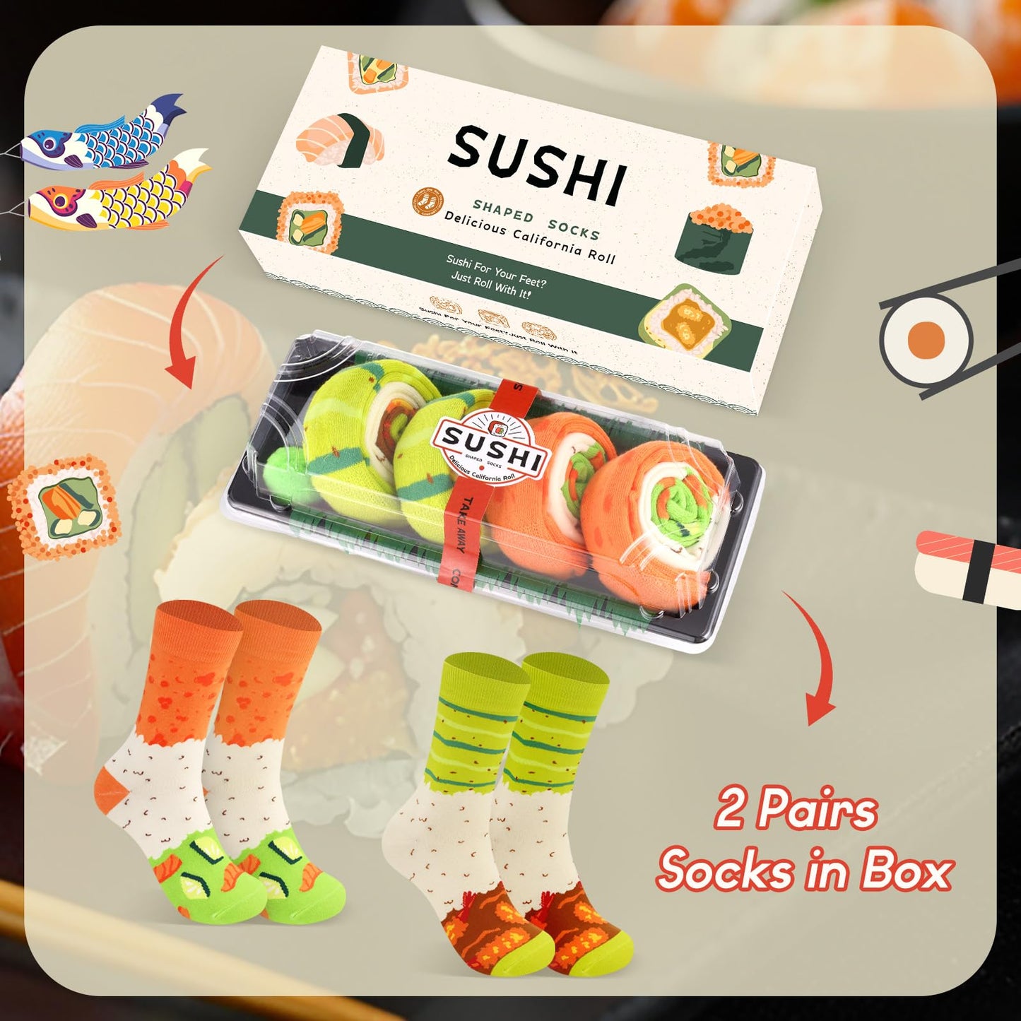 AGRIMONY Funny Sushi Socks Box for Men Teen Boys - Sushi Lovers Food Socks-Fathers Birthday Christmas Gift Stocking Stuffers