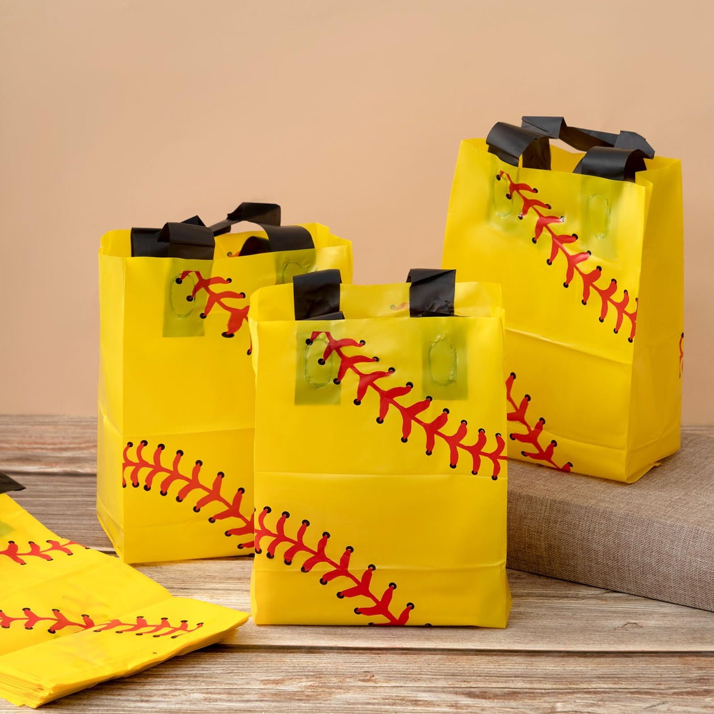 Silkfly 50 Pack 6 x 8 Inch Softball Snack Bags Plastic Small Softball Print Goodie Gift Party Favor Bags for Sport Theme Party Decorations Game Celebration Supplies