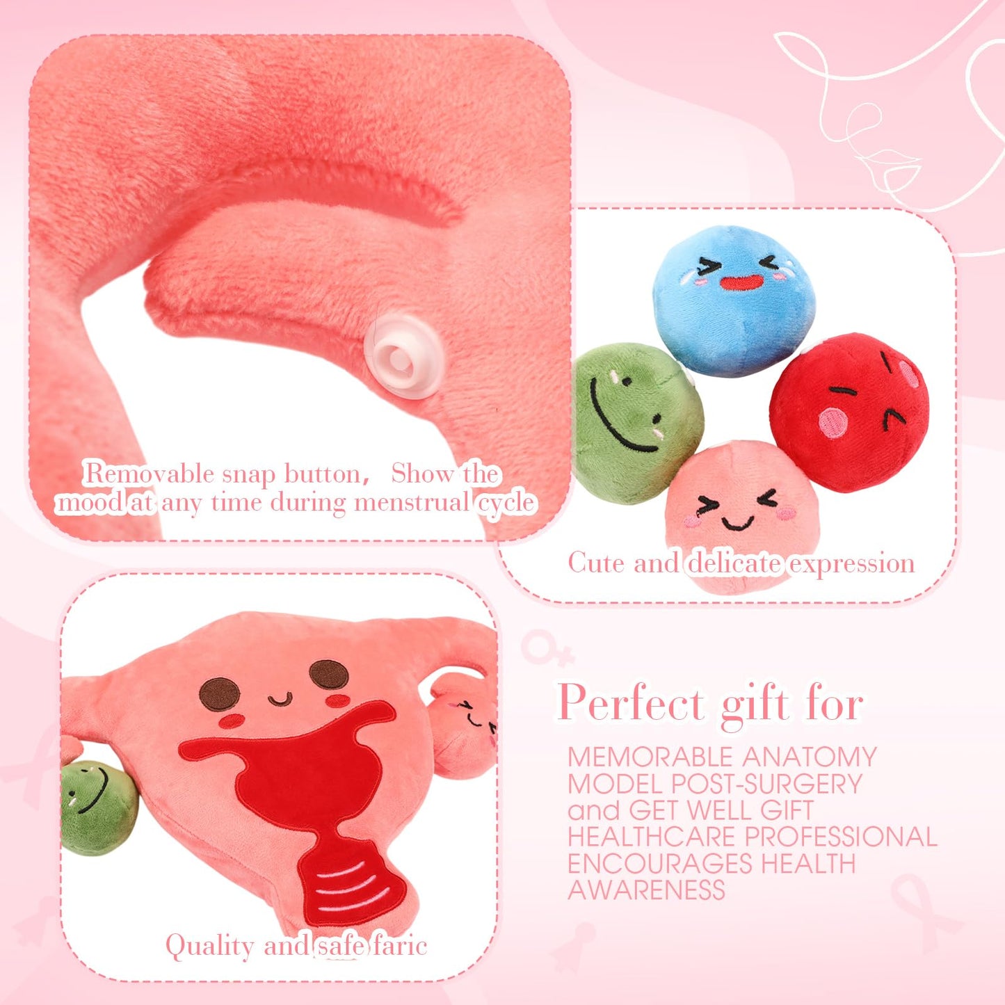 Gemscream 9.8 Inch Uterus Plush Hysterectomy Recovery Gift with 4 Funny Ovarian Follicles for Women, Ob-GYN, Labor and Delivery LPN Nurse Get Well Gifts