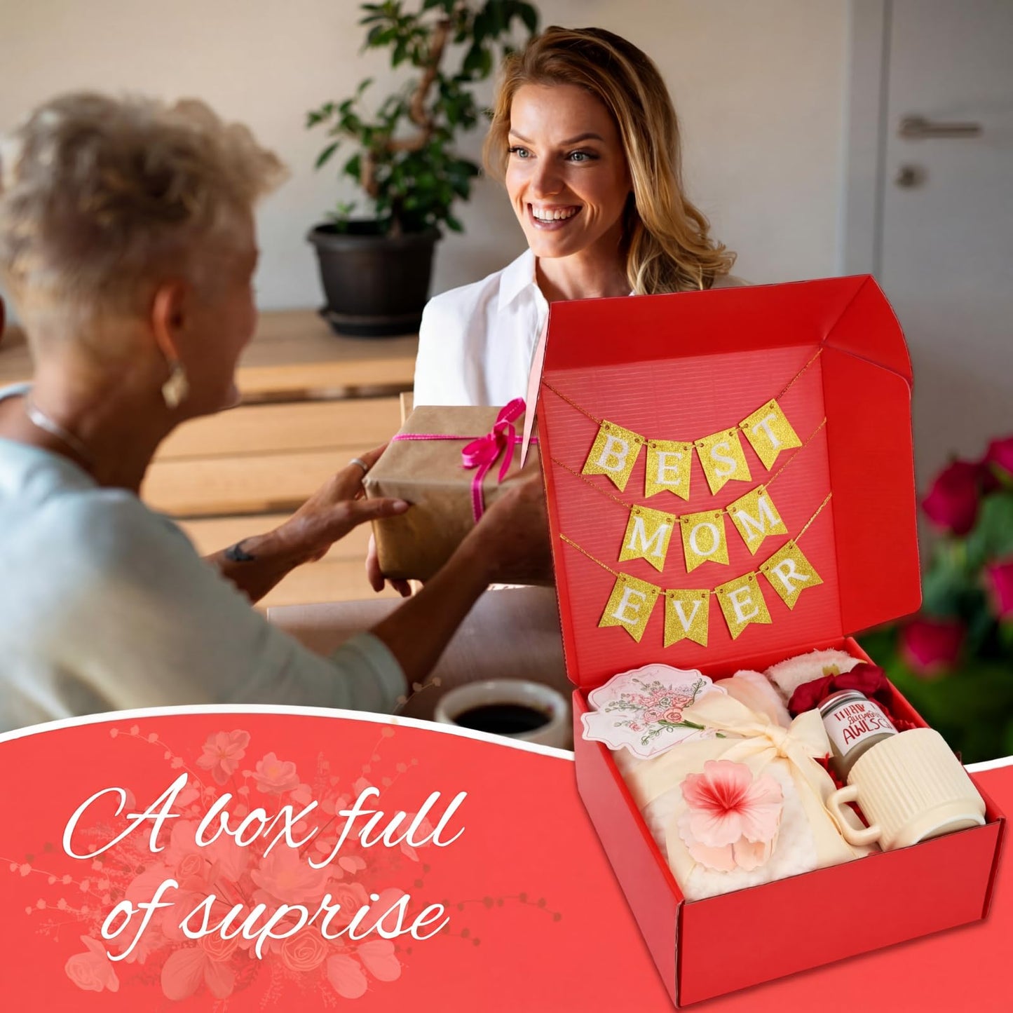Zopeal Birthday Gifts Baskets for Women with Custom Banner, Gifts Relaxing Spa Package Thank You Box for Her Mom Sister Friend Wife Teacher Coworker(Red)