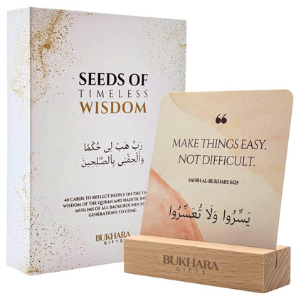 Islamic Wisdom Cards – Beautiful Gift Set with 40 Quran & Hadith Based Quotes for Spiritual Reflection, Ramadan & Eid | Premium Box + Wooden Stand
