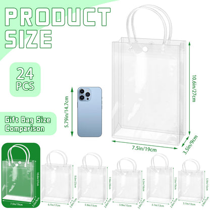 BadenBach 24 PCS Clear Gift Bags with Handles, 7.5 x 10.6 x 3.5 Inch Clear Plastic Party Favor Bag Transparent Goodie Tote Bag Gift Wrap Bags Bulk for Wedding Baby Shower Birthday Mother's Day