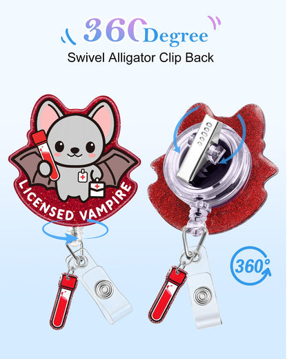 Plifal Nurse Badge Reel Holder Clip - Phlebotomist LAB Tech Vampire Blood Retractable ID Name Card Badge Reel with Charm Alligator Clip, Nurse Nursing Office Medical Worker Student Accessories Gifts