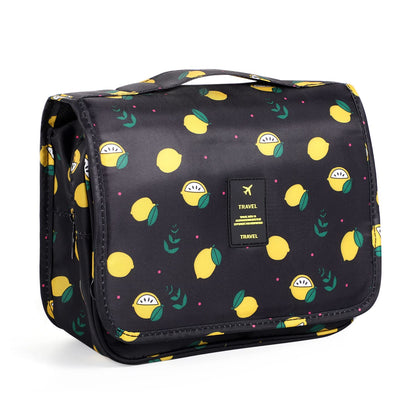 Pengxiaomei Hanging Toiletry Bag, Black Waterproof Cosmetic Bag Portable Lemon Makeup Pouch Travel Wash Bag with Handle for Kids Teen Girls Birthday Mothers Day Gifts