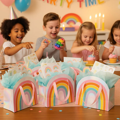 AmazingSpark 24 Pcs Rainbow Party Favor Bags 7.9 x 6.7 x 3.9 Inch Rainbow Gift Goodie Bags with Handles Colorful Treat Candy Gift Wrap for Birthday Baby Shower Wedding Party Favors Supplies