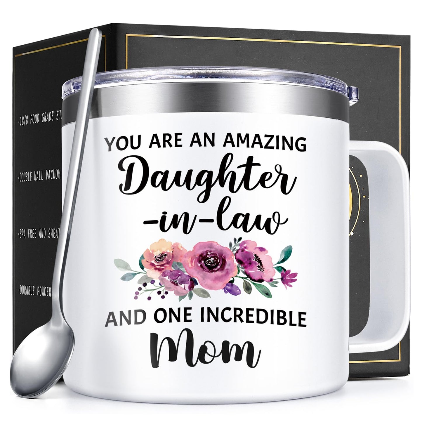 Lifecapido Daughter in Law Gifts from Mother in Law, 14oz Insulated Coffee Mug, Birthday Christmas Mothers Day Gifts for Daughter in Law, Cream