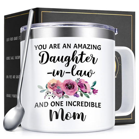 Lifecapido Daughter in Law Gifts from Mother in Law, 14oz Insulated Coffee Mug, Birthday Christmas Mothers Day Gifts for Daughter in Law, Cream