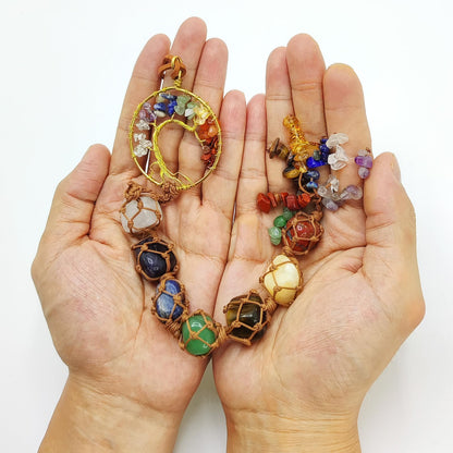 Tree of Life Hanging Chakra Stones, Crystals and Healing Stones Chakra Ornaments for Christmas Tree, Witchy Gifts, Dream Catchers and Meditation Accessories 7 Chakra Decor