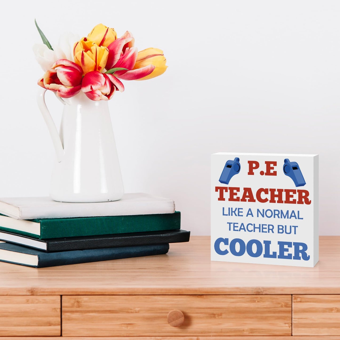 PE Teacher Appreciation Gifts for Women Men Christmas Birthday Thanksgiving Teachers' Day Retirement Back to School Graduation Physical Education Teacher Wooden Sign Desk Sign Decor