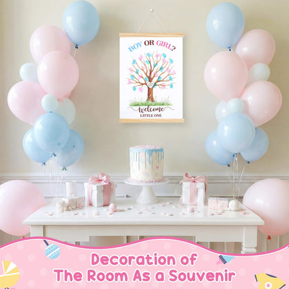 Haull Gender Reveal Fingerprint Tree Canvas Guest Books 11.8 x 15.8 in Gender Reveal Games for Guests, Baby Shower Decorations Gifts Ideas He or She Thumbprint Hanging Paintings Party Favors