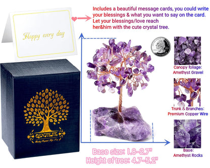 QINJIEJIE Amethyst Crystal Tree of Life Decor Crystals and Healing Stones Reiki Natural Crystals Base Copper Wire Spiritual Meditation Energy Purple Room Office Desk Decor Purple Gifts for Women