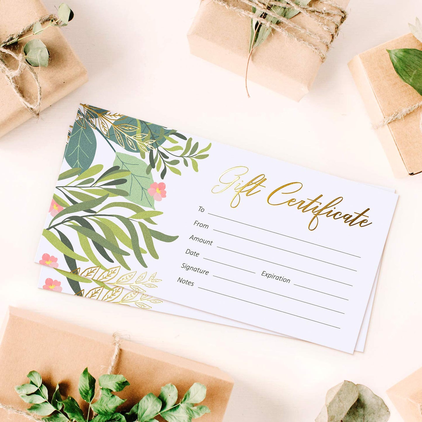 Sweetzer & Orange Blank Gift Certificates for Business with Gold Foil- 25 Gift Certificate Cards with Envelopes for Spa, Salon, Restaurants, Custom Client Vouchers for Birthday, Work Card – 3.75x7.5”