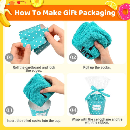 HAPPYPOP Food Drink Gifts for Women - Boba Tea Ramen Gifts for Her, Funny Saying Fuzzy Socks