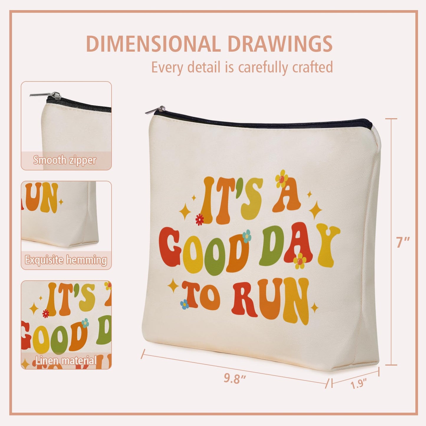 Mom Running Gifts Makeup Bag: Cute Cosmetic & Toiletry Pouch It's a Good Day To Run For Girls & Womens Marathon Runners, Nieces, Girlfriends, Mom.Ideal Sports Gifts for Travel, Birthday.