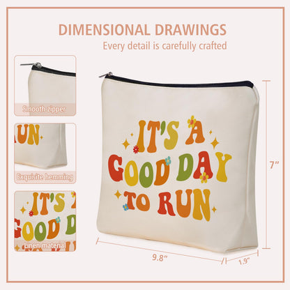 Mom Running Gifts Makeup Bag: Cute Cosmetic & Toiletry Pouch It's a Good Day To Run For Girls & Womens Marathon Runners, Nieces, Girlfriends, Mom.Ideal Sports Gifts for Travel, Birthday.