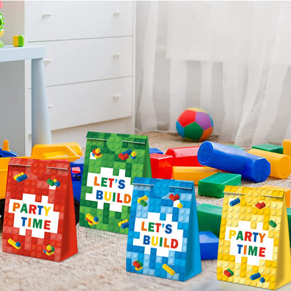 24Pcs Building Block Favor Bags Bricks Candy Treat Paper party Bags Goodie Gift Bags for kids Birthday Party Decoration Supplies