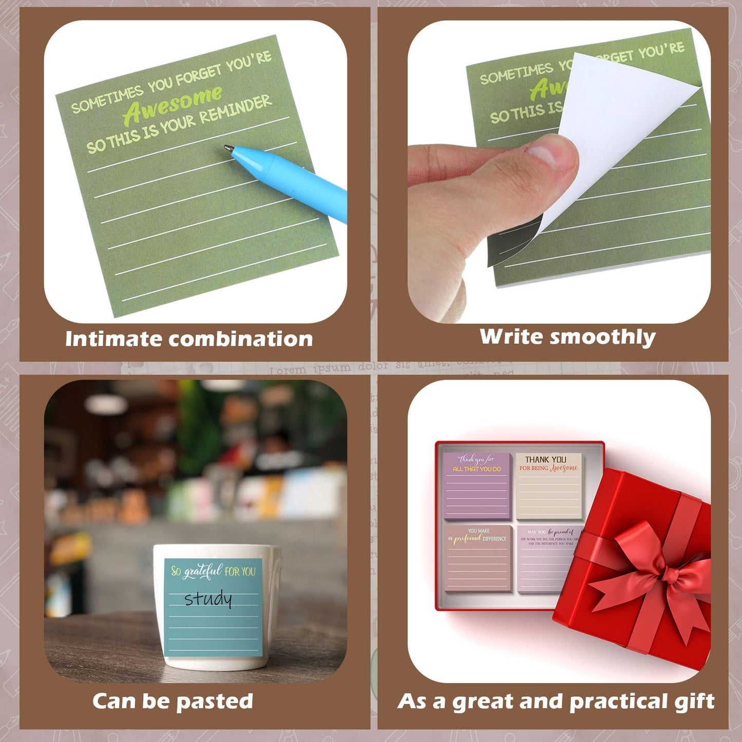Yinder 24 Pcs Inspirational Sticky Notes - Employee Appreciation Thank You Gifts Bulk, 3x3 Mini Pocket Notepads for Teacher Office Staff End of Year Motivational Supplies (Appreciation,Morandi)