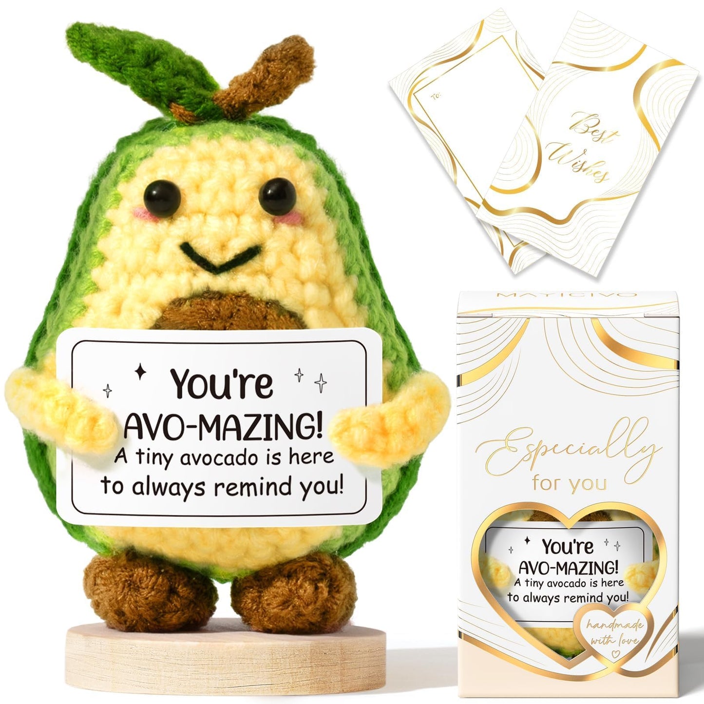 Emotional Support Crochet Plush Positive Avocado Inspirational Cheer Up Gifts for Women, Handmade Crochet Gift Thank You Birthday Mothers Day Teacher Appreciation Gifts for Coworker Nurse Mom Friends