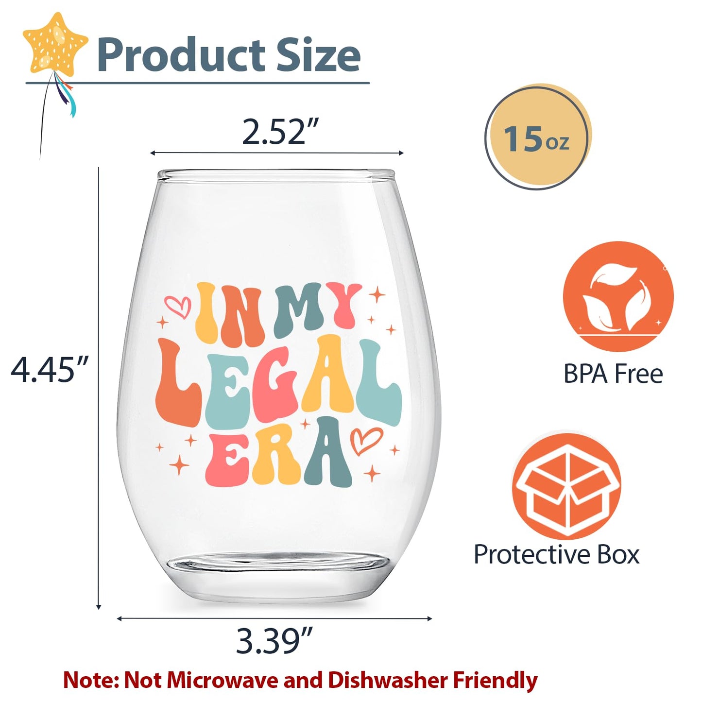 Lamyba 21st Birthday Gift for Her - In My Legal Era Wine Glass, 21 Year Old Birthday Decorations For Women, 21st Birthday Gifts Ideas For Female, Friends, Daughter, Sister, 15oz