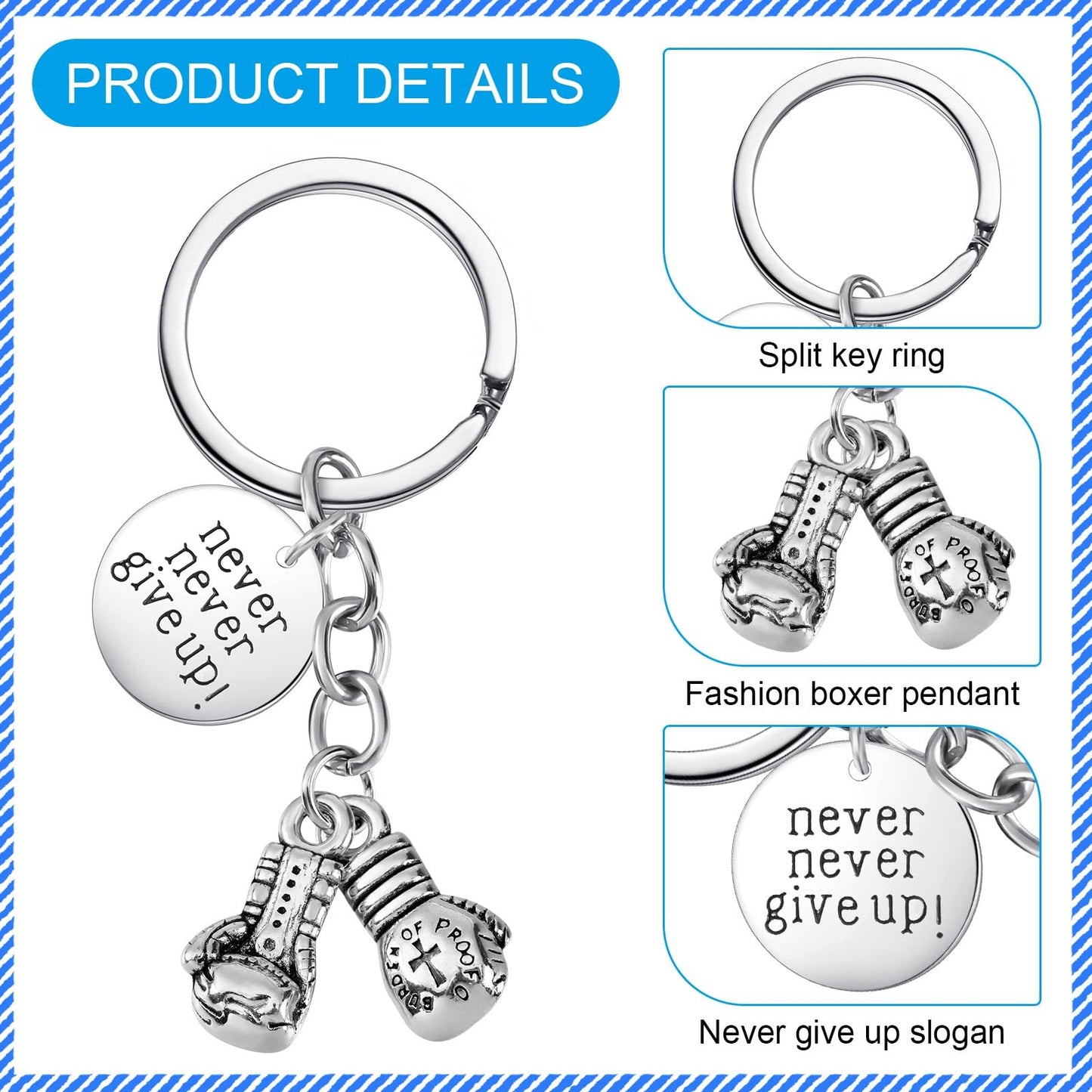 24 Pack Never Give up Keychains Inspirational Gift for Women Men Charm Keyring with Thank You Tag and Organza Bag