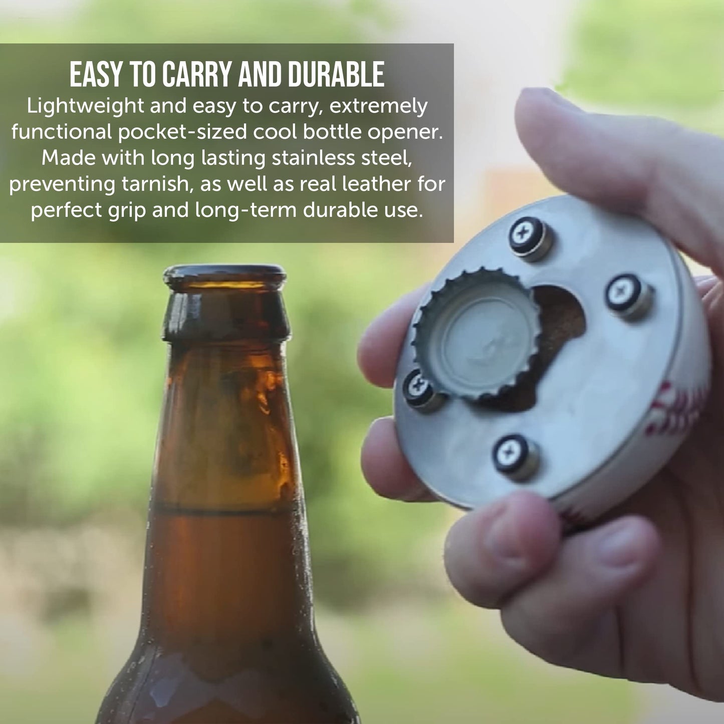 Milwaukee Beer Bottle Opener - Real Baseball Leather, Magnetic & Cap Catcher - Cool Gadget Gift for Men