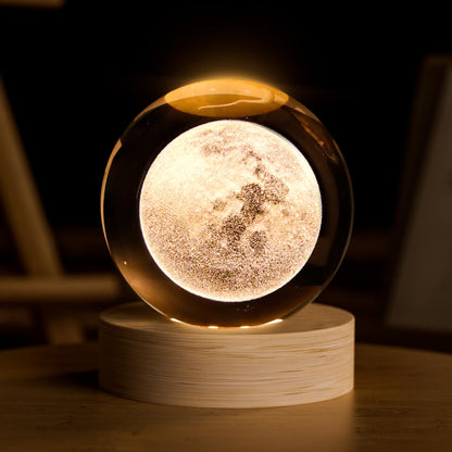 3D Moon Crystal Ball, 2.4inch Space Decorative Quartz Glass Ball, Astronomy Present Glass Sphere, Physics Crystal Display Sculpture Home Decor Crafts for Women Office Desk