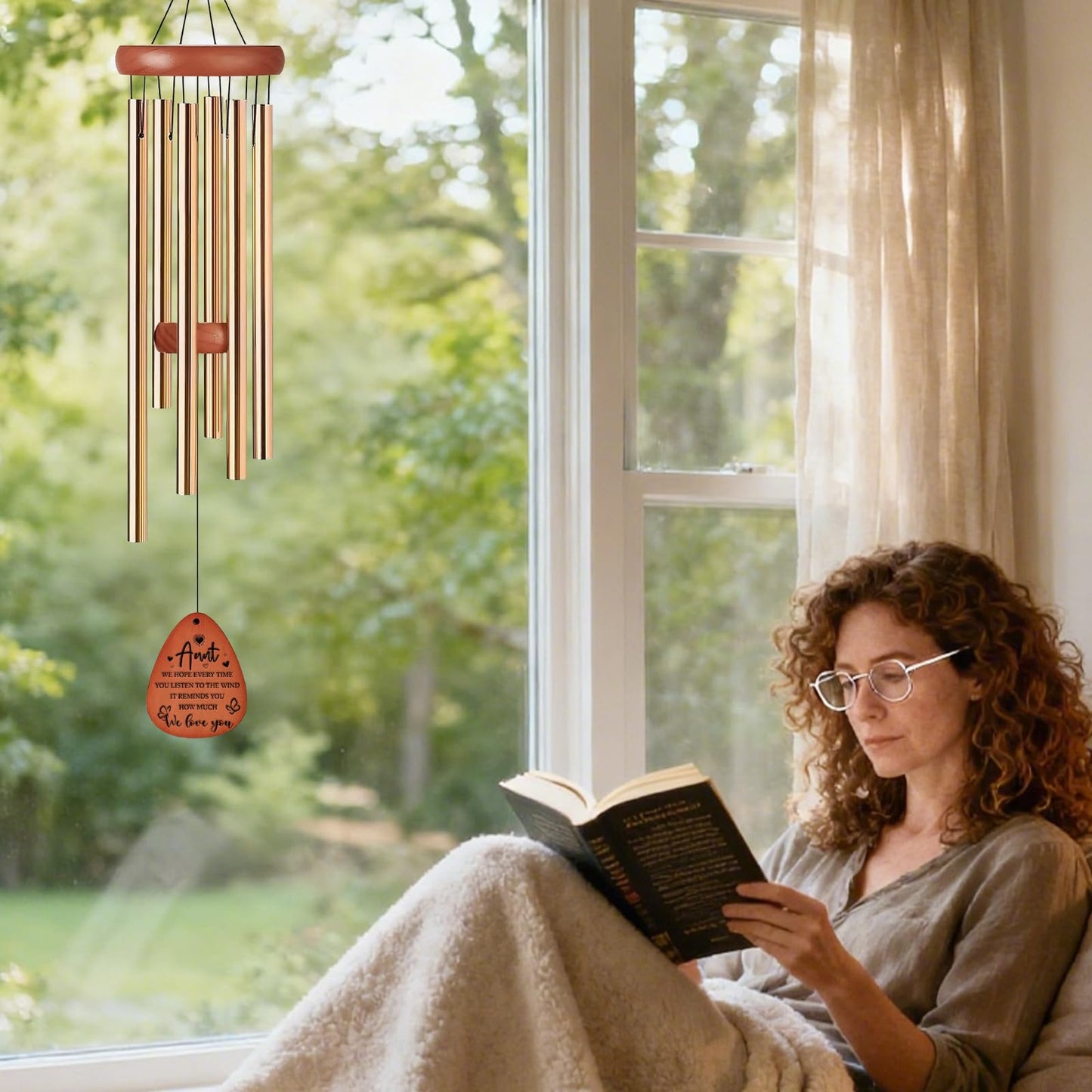 Aunt Gifts Wind Chimes - Metal Windchimes with Card Indoor Outdoor Hanging Decor for Garden Patio Yard Balcony Backyard Appreciation Christmas New Year Birthday Gift for Aunts from Niece