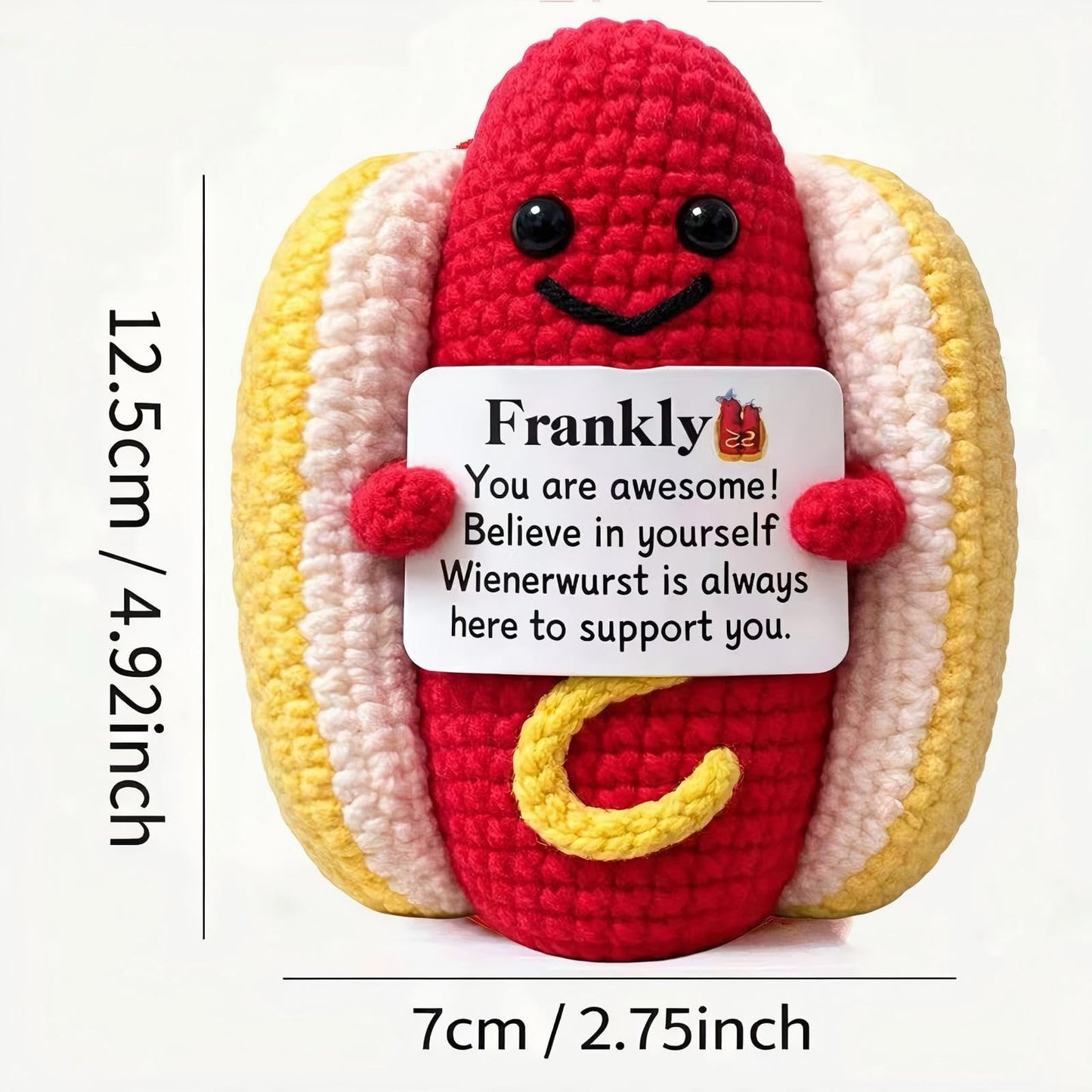 Hot Dog Crochet Gifts Cute,Funny Gag Birthday Gifts Men Women Emotional Positive Coffee Potato Hotdog Gift Plush Toy for Mom dad Christmas Friend Coworker Sister