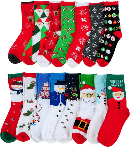 MarJunSep 15 Pairs Women's Christmas Socks Bulk Christmas Gifts Stocking Stuffers for Women Teens Adults Family Coworkers