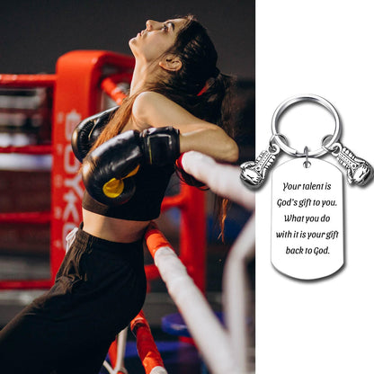 Inspirational Boxing Glove Keychain - Steel Appreciation Keepsake & Memorial Gift for Coach, Trainer, Colleague, Enthusiasts