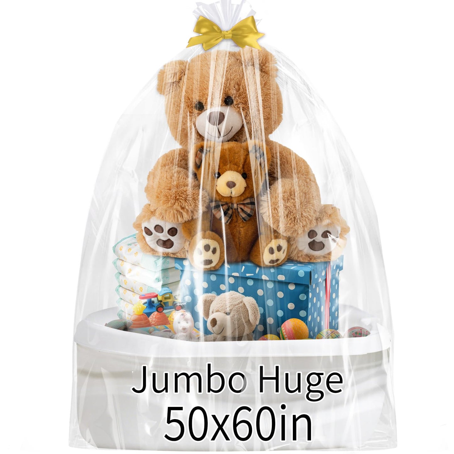 woric 6PCS Jumbo Huge Cellophane Gift Bags 50x60 Inch Extra Large Cellophane Wrap for Bathtub Baby Shower Birthday Graduation Gifts Baskets Stuffers