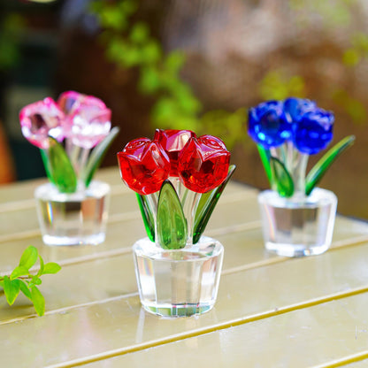 3.2 * 2in Handmade Crystal Red Rose Bouquet Figurine Romantic Rose Flower Gifts for Wife Mom on Birthday Wedding Anniversary