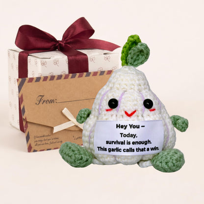 Handmade Crochet Decorative Gift with Meaningful Quote – Garlic Friends Design – Cute Design Collection for Men and Women, Romantic Gift for Valentine's Day, Birthday, and Christmas