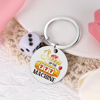 Casino Gambling Gift Keychain - Casino Lovers Gifts, Lucky Queen of the Slot Machine Keychain for Women Gamblers Games Player Grandma Mom Friends Coworker Christmas Retirement Present