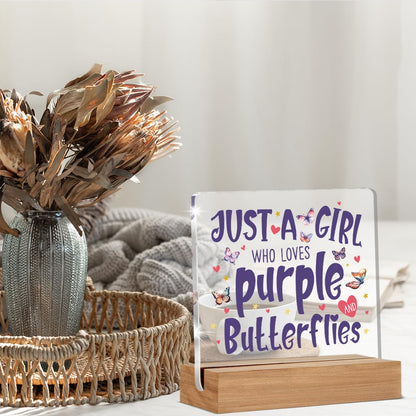 Purple Butterfly Gifts for Women Butterfly Lovers, Birthday Gifts for Friends Coworker, Just A Girl Who Loves Purple Butterflies Acrylic Plaque Desk Signs Decor 4 × 4 Inches