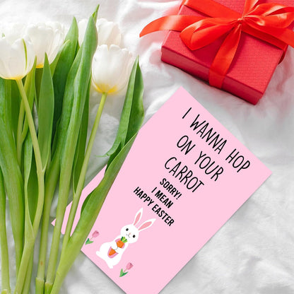 Ithmahco Humor Easter Card for Men, Easter Card Gift for Husband Boyfriend from Wife Girlfriend, I Wanna Hop on Your Carrot