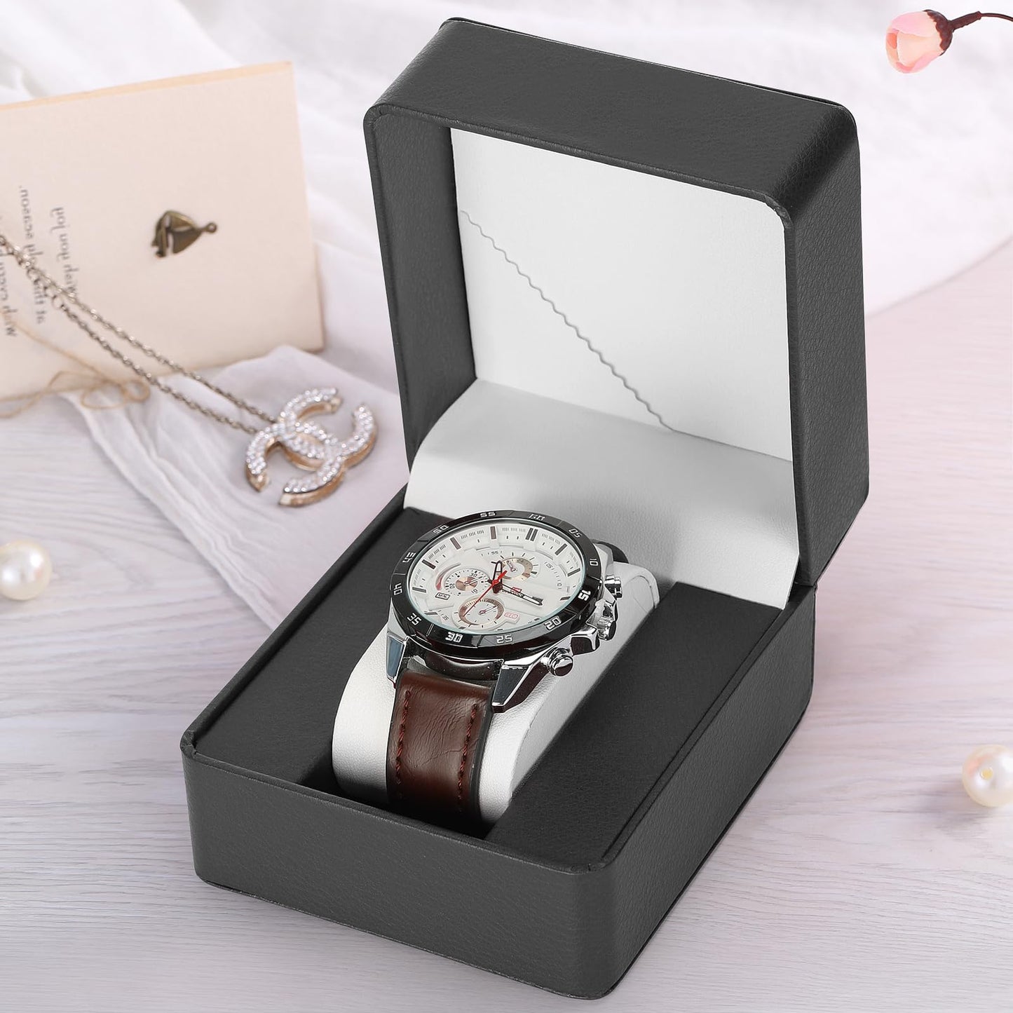 PU Leather Watch Gift Box, Premium Single Watch Holder Case for Women Men, Watch Storage Organizer Display Boxes with Cushion (Black)