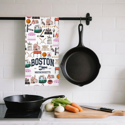 TSOTMO Lobster Gift Boston EST 1630 Massachusetts Kitchen Towel Massachusetts Travel Boston State Trip Gift for Travelers (Boston Towel)