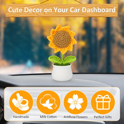 Crochet Flowers Sunflower for Home Office Desk Decor, Funny Crochet Sunflower Gifts for Women Teacher Mom Birthday Gifts for Women Her Wife Coworker Friends