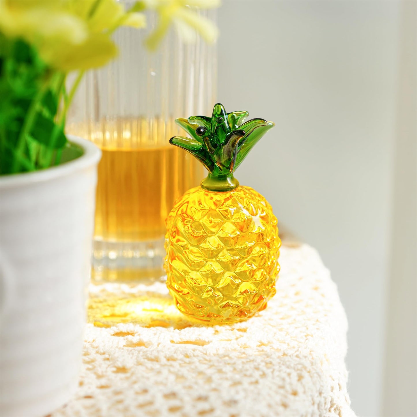 Glass Fruit Decor Crystal Pineapple Figurine Collectibles Hand Blown Glass Fruit Pineapple Decoration for Home Kitchen Office