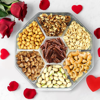 Mothers Day Nuts gift Basket - Delicious Mixed Cravings Gourmet Collection, Features 7 Sectional Platter with Freshly Roasted Nuts, Mothers Day Gift Basket for Women.