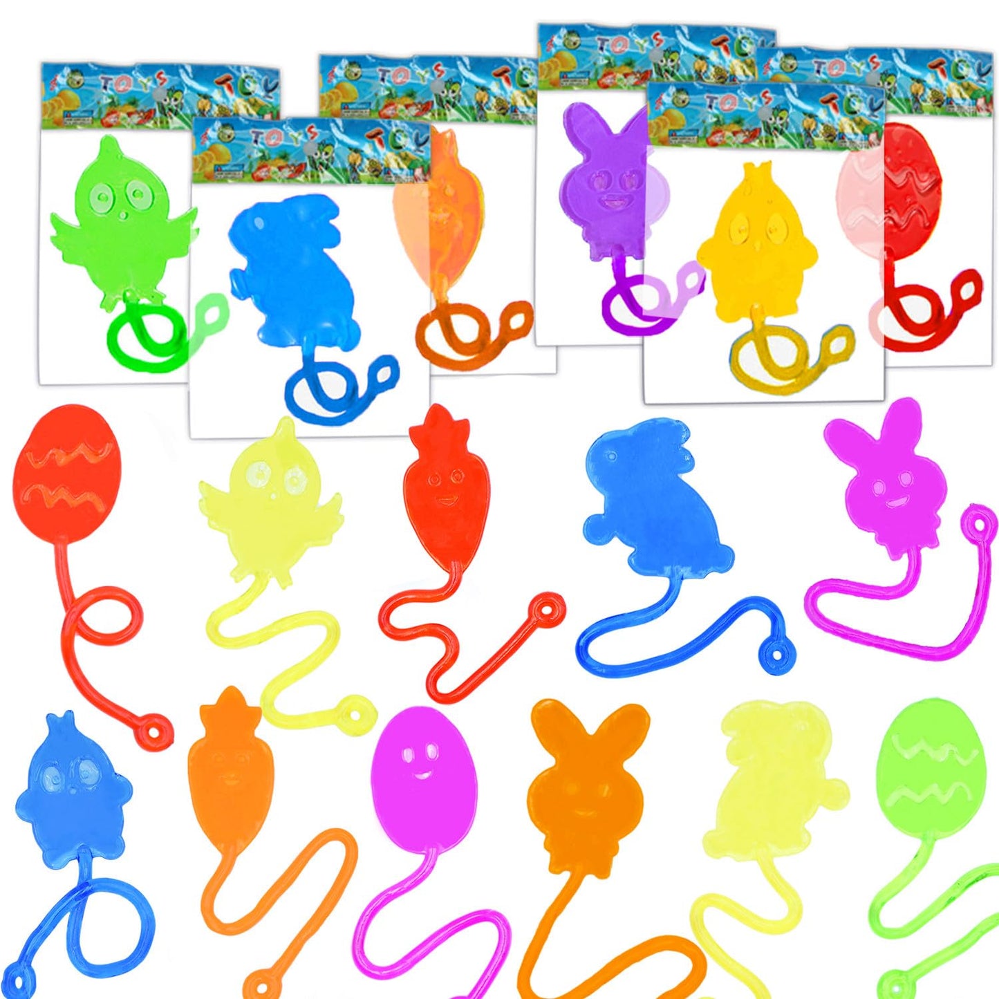 28 Pack Easter Sticky Hands Toys, Bunny Chick Egg Carrot Styles Stretchy Toys Easter Basket Stuffers, Pinata Fillers, Party Favors Gifts for Kids Boys Girls