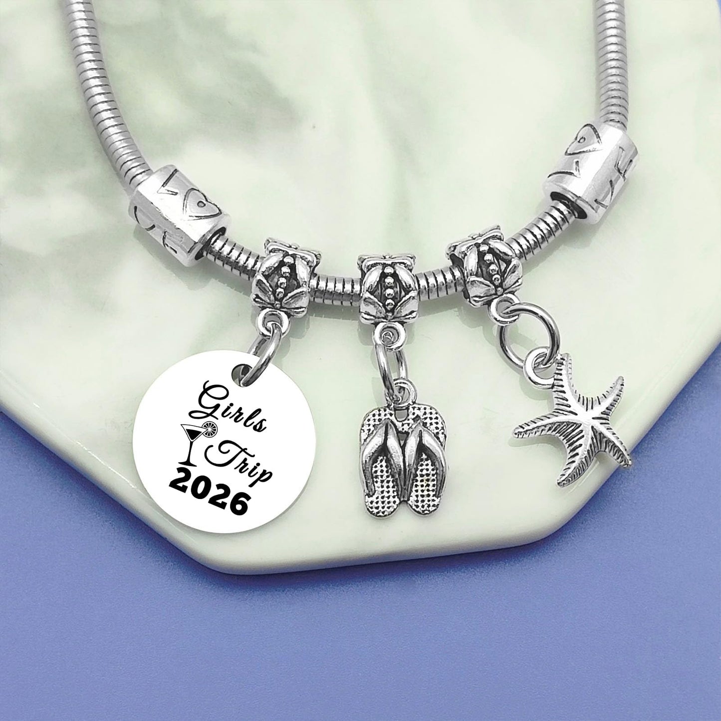 Girls Trip Gifts Girls Trip Weekend Gift Stainless Steel Bracelet Vacation Gifts for Women Beach Gift for Friend Bachelorette Party Presents Girl Weekend Getaway Presents Birthday Beach Present Women