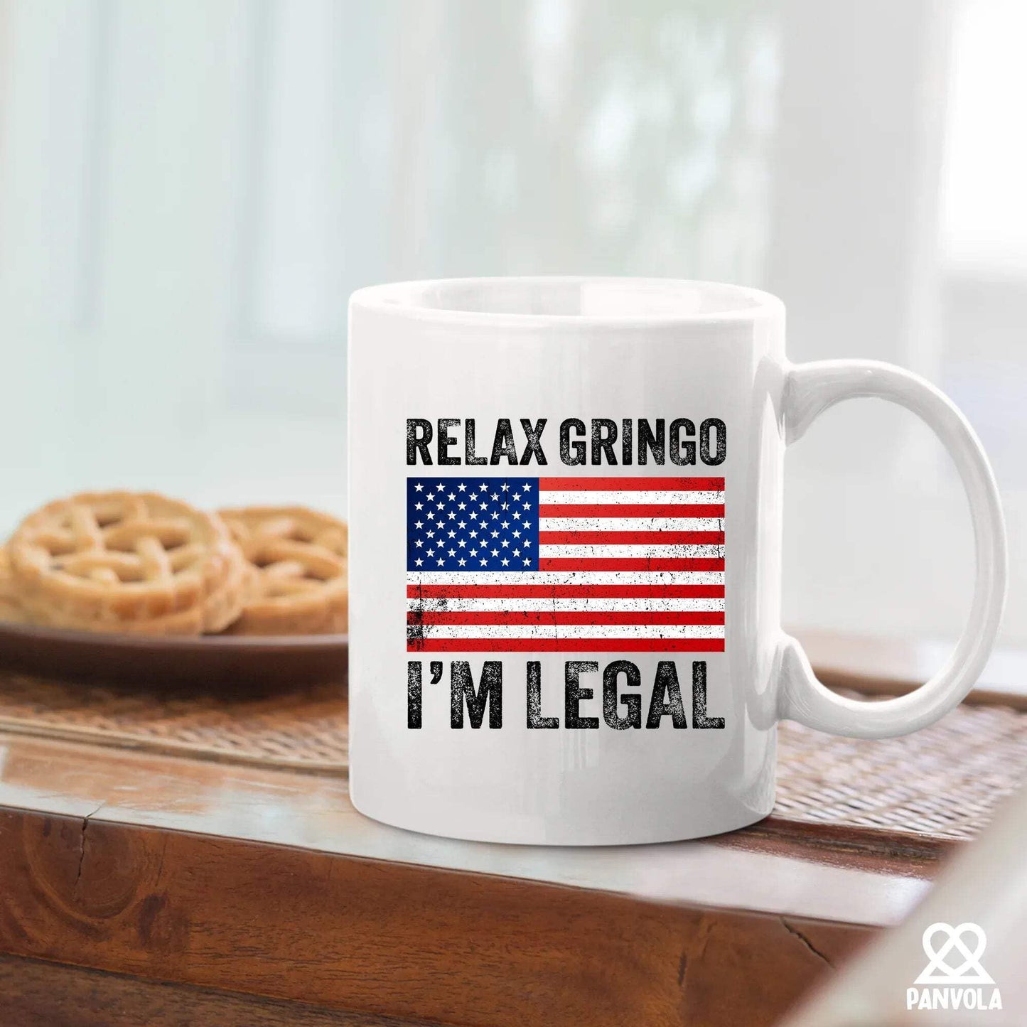 Panvola Relax Gringo I'm Legal I'm A New American Citizen Citizenship Gifts For Family Friends Immigration New Citizen Gift Celebration US Flag Ceramic Mug (White, 11 oz)