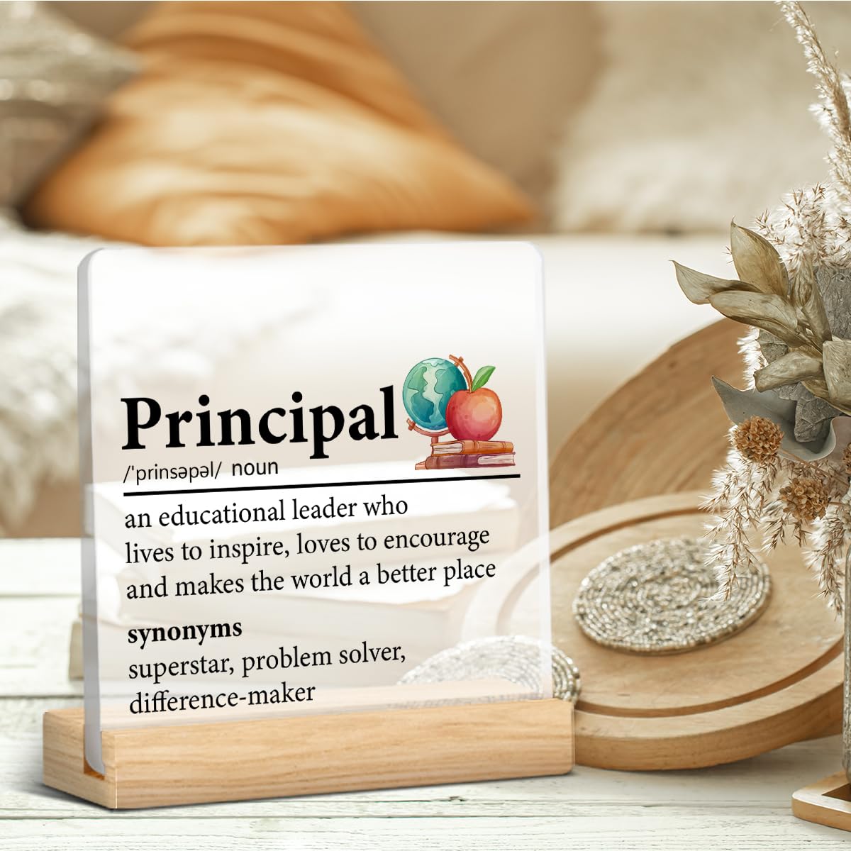 Principal Appreciation Gift for Men Women, Principal Gifts for Birthday Teacher's Day Christmas Acrylic Plaque Sign Home Office Desk Decor (4 x 4 Inches)
